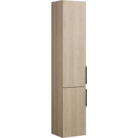 Burgbad Eqio Hochschrank, 2 Türen mit Griffleiste Eiche Dekor Cashmere Schwarz matt Links