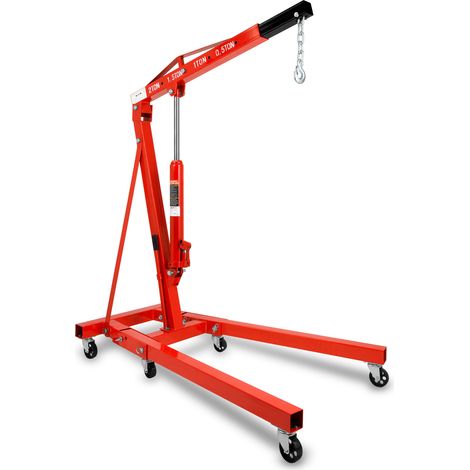 Eberth – Grue d'atelier hydraulique 2000kg – Flèche réglable 1050-1590mm – Pliable avec 6 roues pivotantes – Pour garages et ateliers