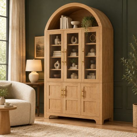 Vetrina 110x40x185 cm in MDF e pannelli truciolari, naturale, salvaspazio – MEUBLIV (1/5)