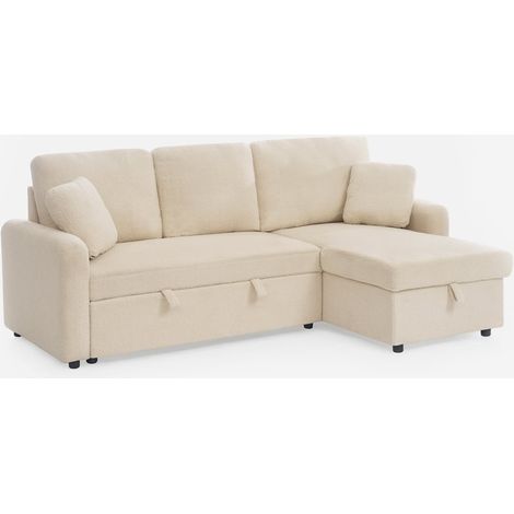 Sofá cama de 3 plazas esquinero de tela bouclé con chaise longue modular Nivee (1/5)