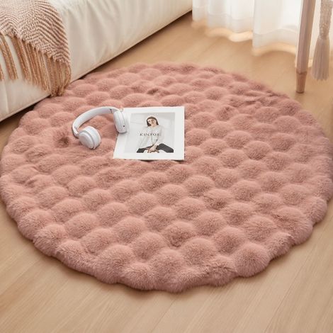 Tapis Rond Fausse Fourrure Antidérapant 45cm Rose Poudré Moelleux Longs Poils Décoration Intérieur Salon (1/4)