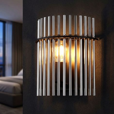 LED Wandleuchte Glasstäbe Wohnzimmerlampe schwarz rauchfarben Wandlampe Schlafzimmer, Metall, 7W 806lm warmweiß, LxBxH 12,5x25x26 cm (1/5)