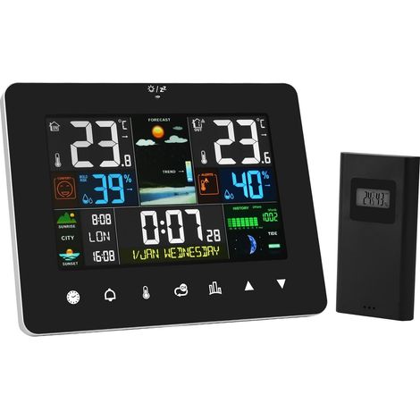 Stazione meteorologica professionale wireless, termometro digitale con sensore interno/esterno, schermo LCD a colori, igrometro, barometro, per casa e giardino.
