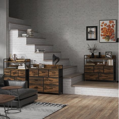 MEUBLIV Kommode mit 7 Schubladen 98 x 29 x 85 cm Braun – faltbar, kippsicher (1/5)