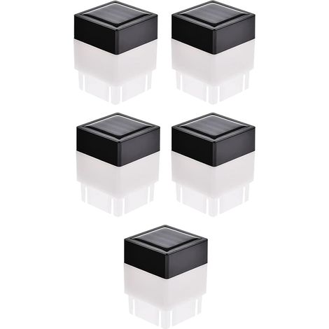 Un conjunto de 5 postes de luz solar modernos para exteriores, tapas LED de 5 cm x 5 cm para postes de valla, adecuados para vallas, patios y decoración de jardines (luz cálida). (1/5)