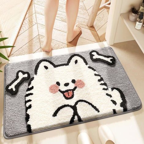 Niedlicher Katzen-förmiger Badezimmerteppich, maschinenwaschbar, rutschfest für Dusche und Bad, 40x60 cm