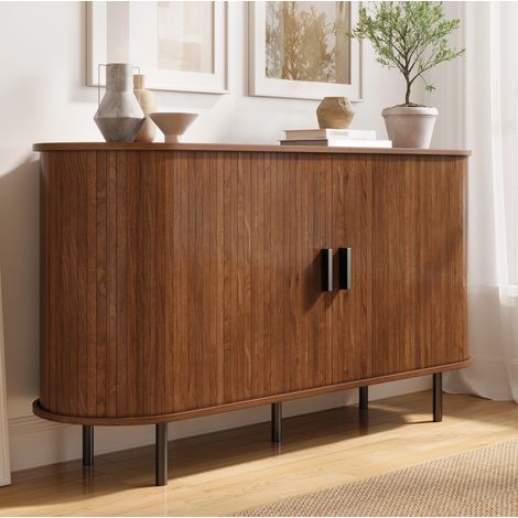 Credenza buffet 140 x 40 x 75 cm con 2 ante scorrevoli, finitura noce HAVRYA (1/5)