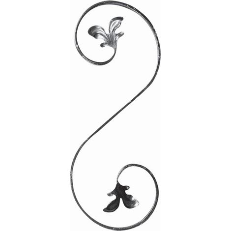 Volute en S finition feuilles - Modèle Droit - Hauteur 400mm Largeur 150mm fer plat lisse de 12x6mm - Fer forgé - À souder - DECO FER FORGE