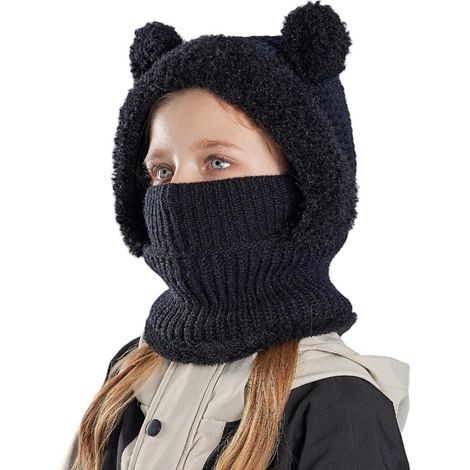 Kinder Sturmhaube mit Halswärmer, winddicht & warm, Fleece, 4-10 Jahre, Schwarz (1/5)
