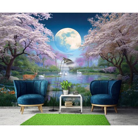 Fototapete See Wald Landschaft Natur, für Wohnzimmer und Schlafzimmer, 150 x 105 cm – Komplettset inkl. Kleister & Anleitung (1/5)