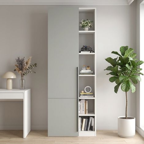 Armoire chambre 70x50x200 cm, Armoire dressing étroite pour chambre et bureau, en MDF, avec tringle et 10 compartiments de rangement, Gris (1/5)