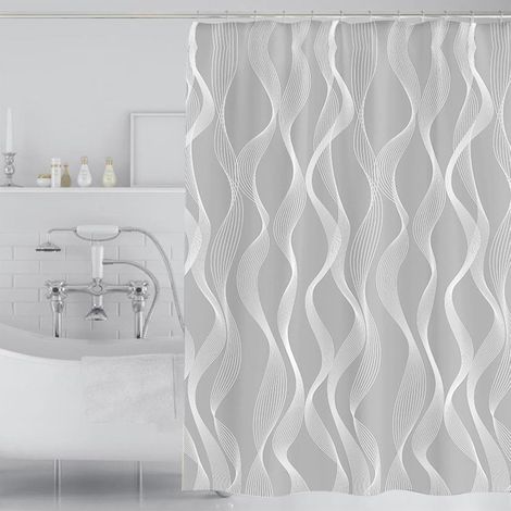 JSSEVN - Schnelltrocknender Duschvorhang aus gestreiftem Polyester, wasserdicht und schimmelresistent, maschinenwaschbar, Duschvorhang fürs Badezimmer, 140 cm breit x 274 cm hoch (1/5)