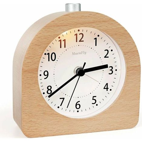 Kaelt - Réveil à piles Fonction Snooze Réveil Voyage Bois Réveil analogique lumineux Silencieux Sans tic-tac Aiguille Horloge Rising Sound Alarm - Bois clair (1/5)