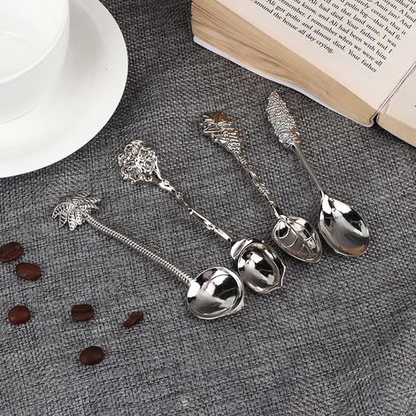 Lot de 4 mini cuillères à café/thé vintage en alliage argenté, pour mélanger la crème glacée et les desserts. (1/5)