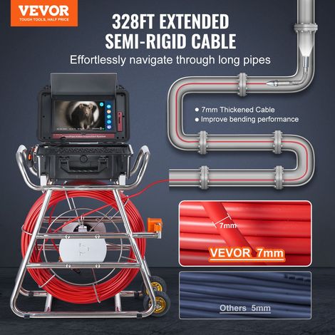Caméra Inspection Canalisation 100 m Endoscope Drain Autonivelant, Écran Tactile 10,1''', Émetteur 512 Hz, Compteur Distance, Étanche IP68, 12 LED, Carte SD 32 Go, pour Conduit, Égout, Tuyaux (1/5)