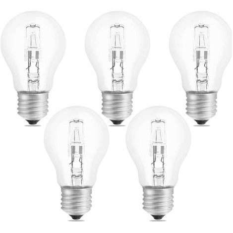 Halogenlampe E27, A55, 42 W, dimmbar, AC 220–240 V, 650 lm, Warmweiß 2700 K, transparente E27-Halogen-Kugellampe für Deckenleuchte, Schreibtischlampe, Wandlampe, Stehlampe, 5 Stück (1/4)