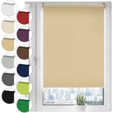 Store Enrouleur Occultant - 1 Pièce - Polyester Beige - Fixation Sans Perçage - Salon Chambre Salle de Bain - 50x100 cm (1/5)