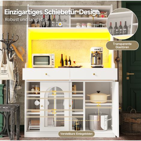 Aparador de cocina con LED, 2 cajones y estantes ajustables 120 x 40 x 180 cm blanco DESVIAE (1/5)