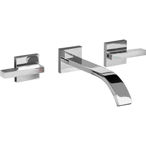 Rubinetto a 3 fori a doppia leva per lavabo a parete in ottone Rubinetto di miscelazione argento Berraco