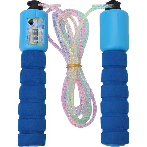 Corde à sauter PVC ajustable avec poignées antidérapantes confortables (bleu) (1/5)