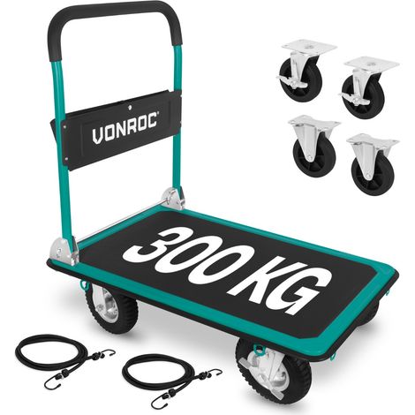 VONROC Chariot à plate-forme 300 kg avec roues pneumatiques – Plateau 90x60 cm – Heavy Duty – TT801AA (1/5)