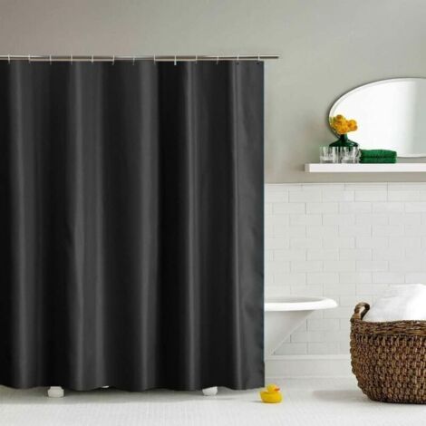 Rideau Douche Tissu Noir 200 x 220, en Tissu Polyester avec Ourlet lesté déperlant Lavable, Largeur 200 x Hauteur 220 cm (1/5)