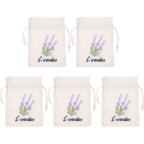 5pcs Petits Paquet à Cordon en Toile Robustes et Rechargeables, Pochette Élégamment Conçue Motif Lavande pour Tiroirs et Voitures (1/5)