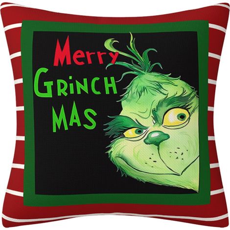 Housse De Coussin Noel - 45x45 Cm - Motif Monstres Verts - Fermeture Eclair Cachee - Polyester - 1 Unite