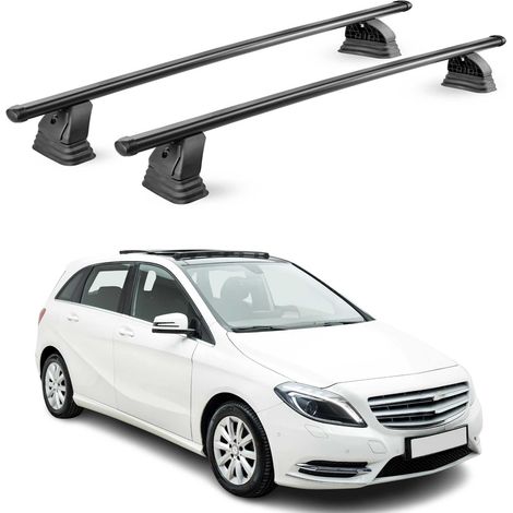 OMAC Barres de toit transversales en acier pour Mercedes Classe B W246 2012-2018 – TÜV / DIN 75302:2019 – Antivol inclus – Rainure en T (accessoires) – Charge max 75 kg – 2 barres – Noir (1/5)