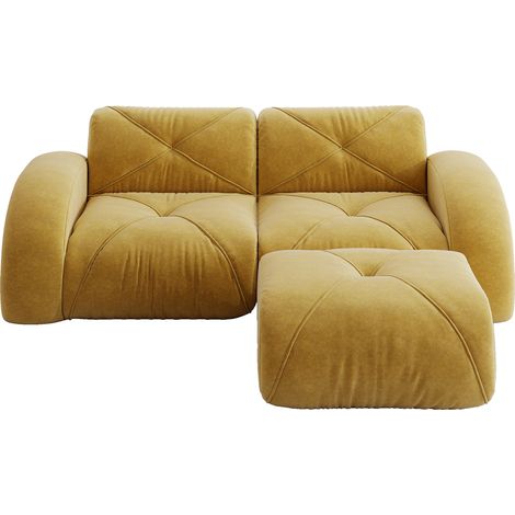 Divano modulare 2 posti con pouf in chenille gialla, schiuma ad alta densità 32D (1/5)