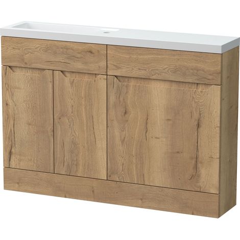 Teddesley Floor Standing Compact 2 Door Combination Vanity Basin WC Unit with Polymarble Basin, 1200mm, Autumn Oak