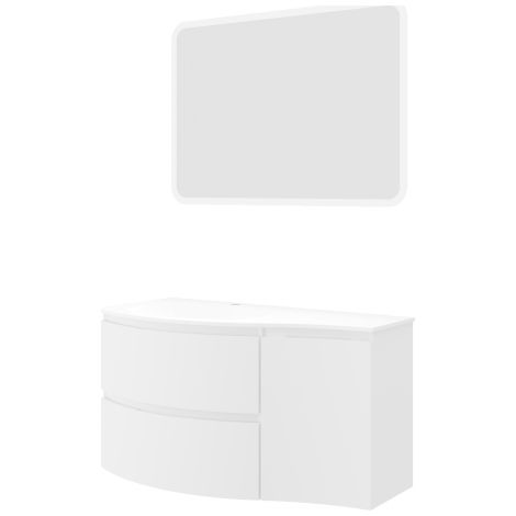 Meuble de salle de bain suspendu 105 cm en bois blanc brillant avec vasque - Arona - Specchio retroilluminato LED (1/5)