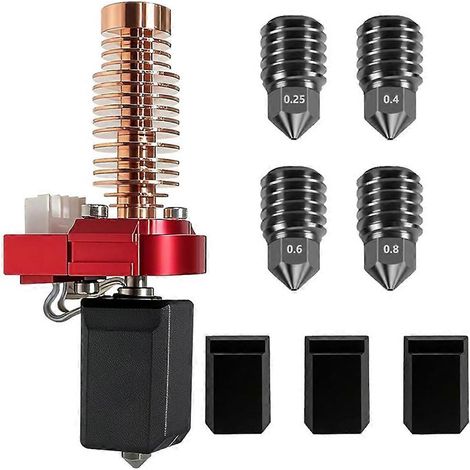 AD5M Hotend 0,4 mm für Flashforge Adventurer 5M/5M Pro, mit 0,25/0,4/0,6/0,8 mm Düsen aus gehärtetem Stahl und 3 Silikonsocken
