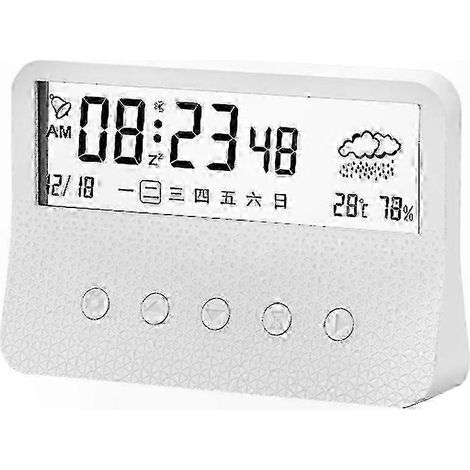 Réveil de bureau analogique blanc avec fonction de réveil silencieux, mesurant 12,8 x 8,7 x 3 cm, design électronique, convient à une utilisation à domicile et au bureau. (1/2)