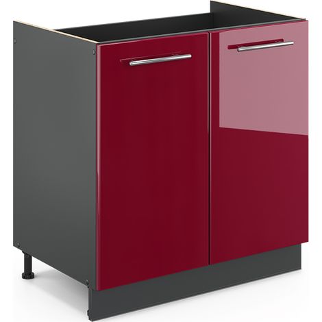 Meuble bas sous-évier Fame-Line, Rouge bordeaux Haute brillance, 80 cm sans plan de travail, Vicco