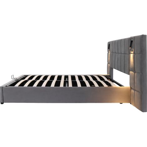Letto contenitore imbottito 180 x 200 cm grigio con LED orientabile e porte USB (1/5)