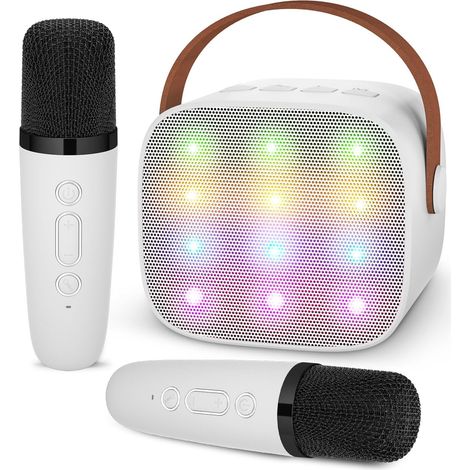 Microphone karaoké sans fil pour enfants avec 2 microphones (blanc), Porta (1/5)