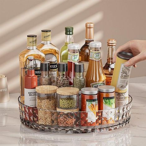 Plateau Tournant Frigo Cuisine Rotatif 360°, Lazy Susan Rangement Organisation Placard Pour Epices Snack Bouteille, CosméTique (Transparent)