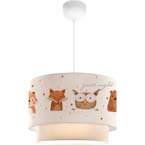 Lampe lampadaire suspension pour enfant motif d'animaux de la forêt blanc