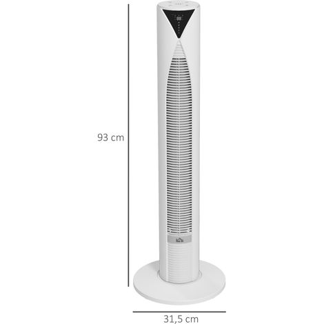 Ventilateur tour oscillant à 70° avec télécommande, 4 modes, 3 vitesses, minuterie, 31,5 x 31,5 x 96 cm, blanc (1/5)