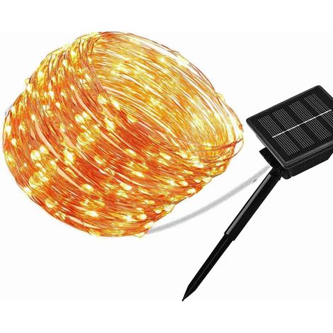 Solarbetriebene Lichterkette aus Kupferdraht, Lichterkette aus Kupferdraht, Lichterbänder aus Silberdraht, Lichterketten, Gartenbeleuchtung, Weihnachtsgirlanden, warmweiß, 22 Meter, 200 Lichter.