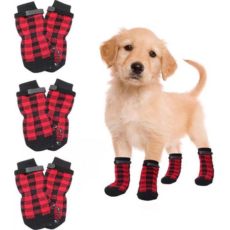 4 calzini antiscivolo per cani per evitare che si lecchino le zampe. Protezione su entrambi i lati con eccellente aderenza per pavimenti in legno interni. (1/5)