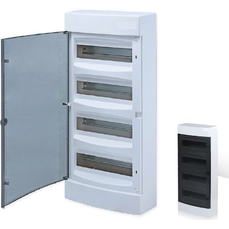 Coffret électrique nu 48 modules – 4 rangées – Indice de protection IP40 – Montage en saillie avec porte translucide teintée