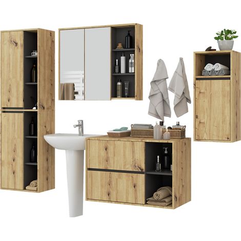Set di mobili da bagno sospesi VAMI in Rovere Artisan con colore interno Grigio Grafite (1/5)