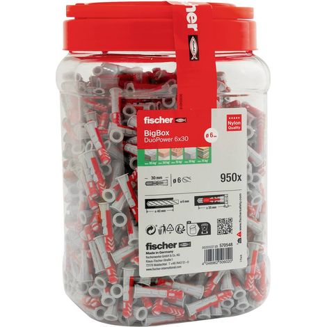 Fischer – Cheville pour support plein 570548 – Lot de 950 chevilles 30 mm – Polyamide pour béton armé – Vissage facile sans rotation