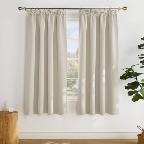 Thermal Blackout Curtains with Ruffle Tape for Bedroom Opaque Anti-Cold Heat UV Panels for Home Interior Window Decoration, 2 Pieces, Light Beige, L 140 x H 175 cm (1/5)