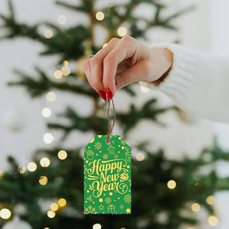 60 étiquettes cadeaux « Bonne année », étiquettes d'emballage cadeau de Noël avec ficelle, étiquettes cadeaux en papier vintage pour les cadeaux du Nouvel An et les décorations de fête