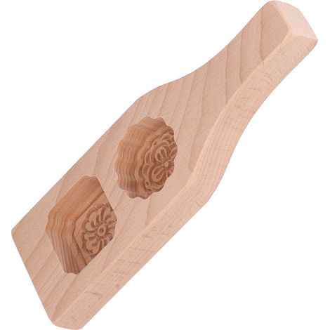 Mondkuchenform mit 2 Mulden, chinesischer Stil, handgefertigte Gebäckbackform aus Holz für den Heimgebrauch (2 Mulden) (1/5)