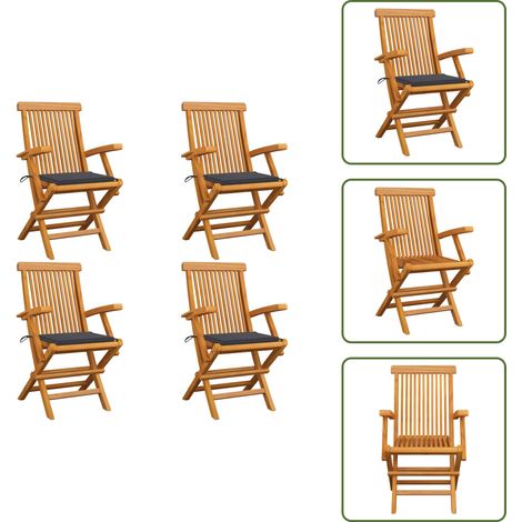Chaises de jardin et coussins anthracite lot de 4 Bois de teck - Chaise De Jardin - Mobilier De Jardin - Chaise En Bois - Terrasse - Jardin (1/5)