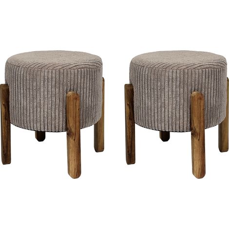 Lot de 2 Tabourets - HOME DECO FACTORY - Scott - Côtelés - Empilables - Gris et Marron (1/4)